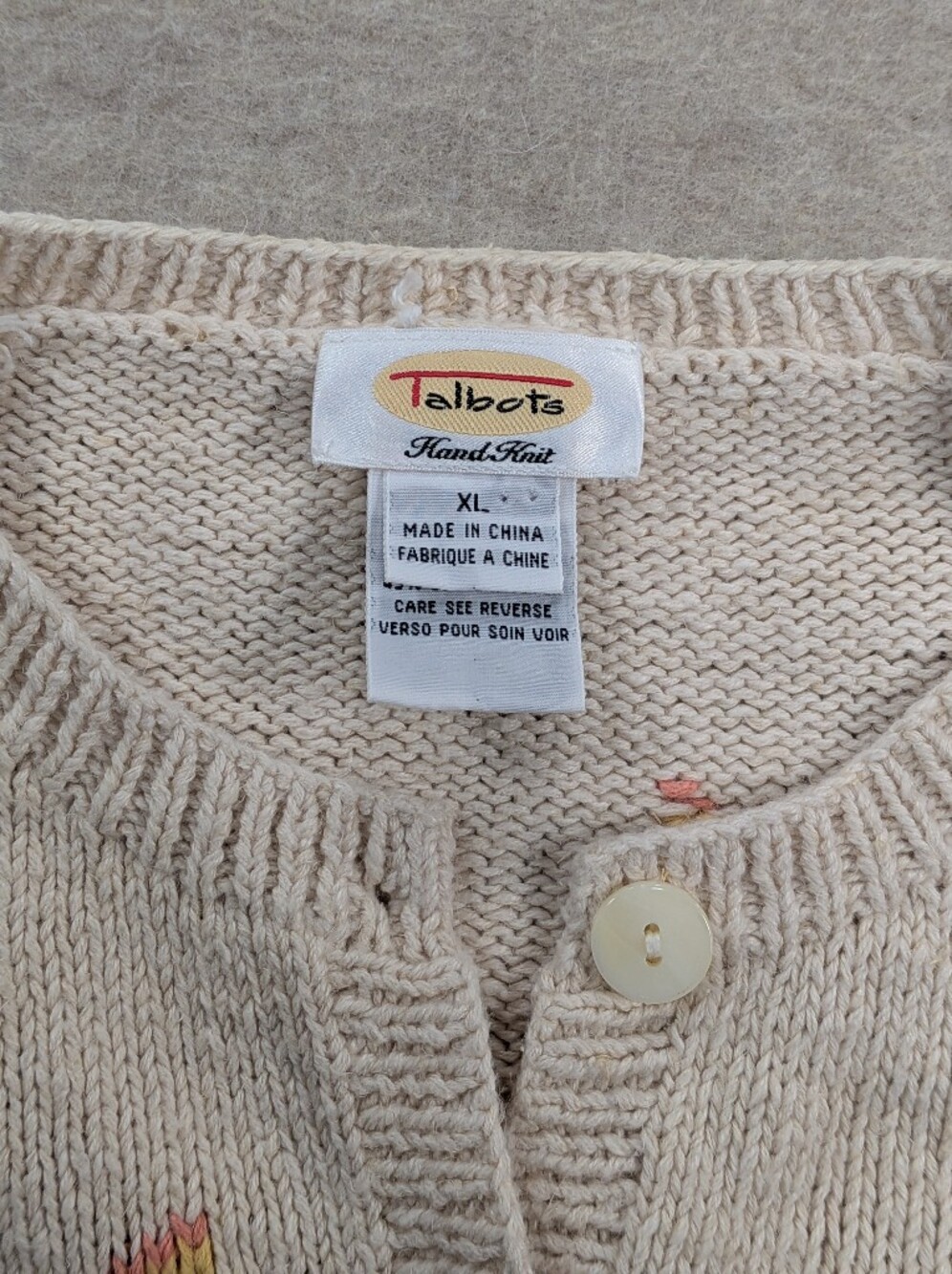 Vintage Fruit Peaches Knit Cardigan Linen Talbots Jacquard Cotton Rare Unique XL - Picture 5 of 12
